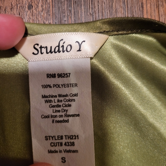 90s Y2K Studio Y Green Black Silky Cowl Neck Tunic Or Mini Dress - Picture 3 of 5